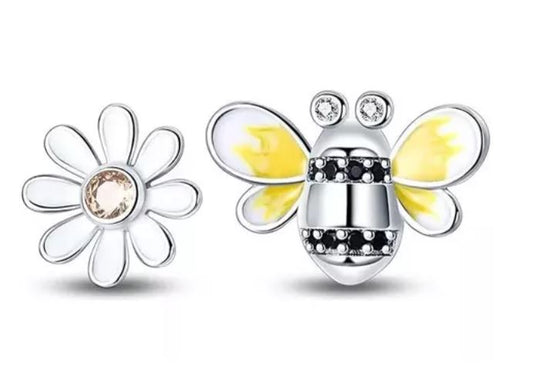 Aretes Plata S925 Abeja Flor