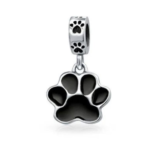 Charm Plata S925 Huella Perro Negra