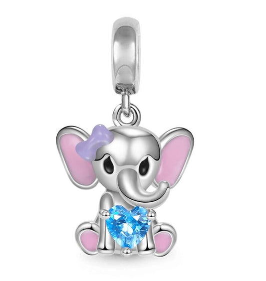 Charm Plata S925 Elefante Corazón Azul