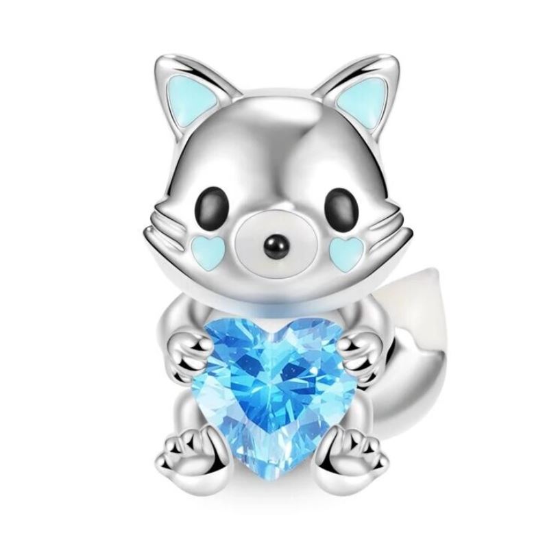 Charm Plata S925 Perro Corazón Azul