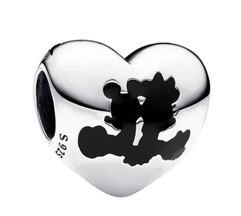 Charm Plata S925 Mickey Minnie Corazón Sentado