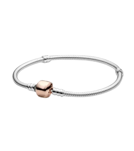 Pulsera Plata S925 Broche Cilindro Rosado